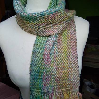 Small Hand Woven Scarf, Hand Dyed, Alpaca And..