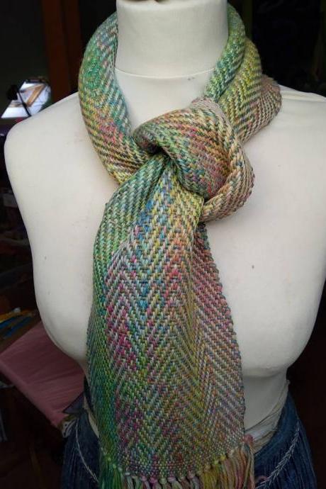 Small hand woven scarf, hand dyed, alpaca and merino wool, children's scarf, baby wearing